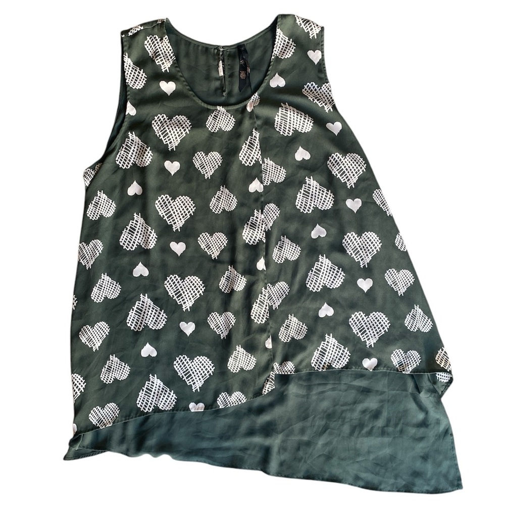 Melissa McCarthy by Seven7 Green Hearts Asymmetrical Blouse, Women’s size 3X